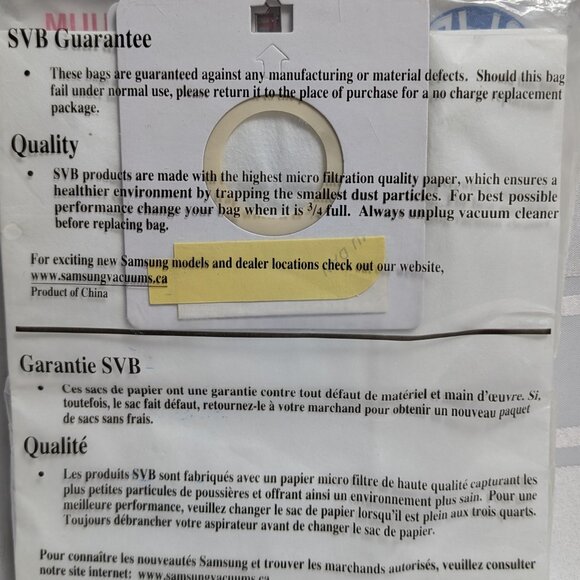 SAMSUNG XSM301 VACUUM BAGS FOR MODELS 5500 6013 7000 MICRO FILTRATION NEW NIP 5 - Picture 12 of 12